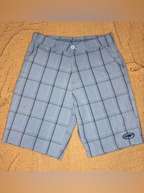 Y2K FMF racing shorts plaid light blue/ grey men’s size 34